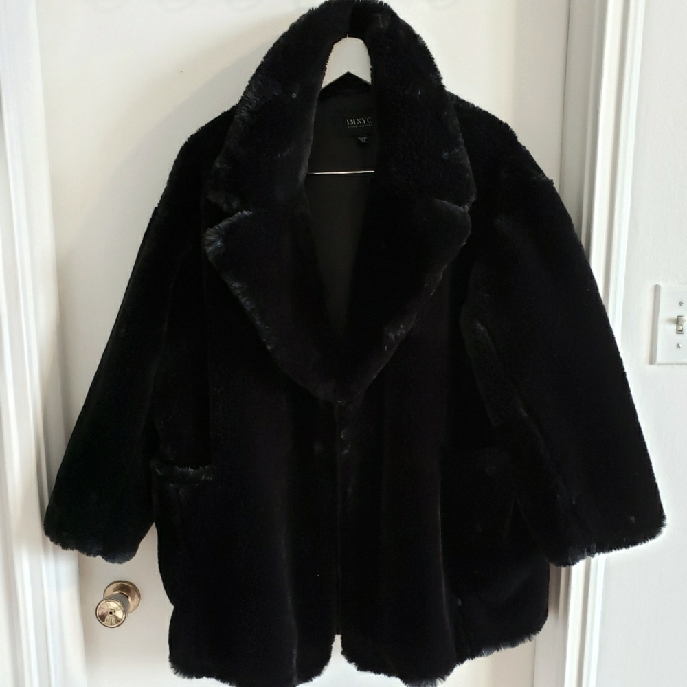 IMNYC Isaac Mizrahi Black Teddy Coat Super Soft Luxury Classic Women XL/L NWOT